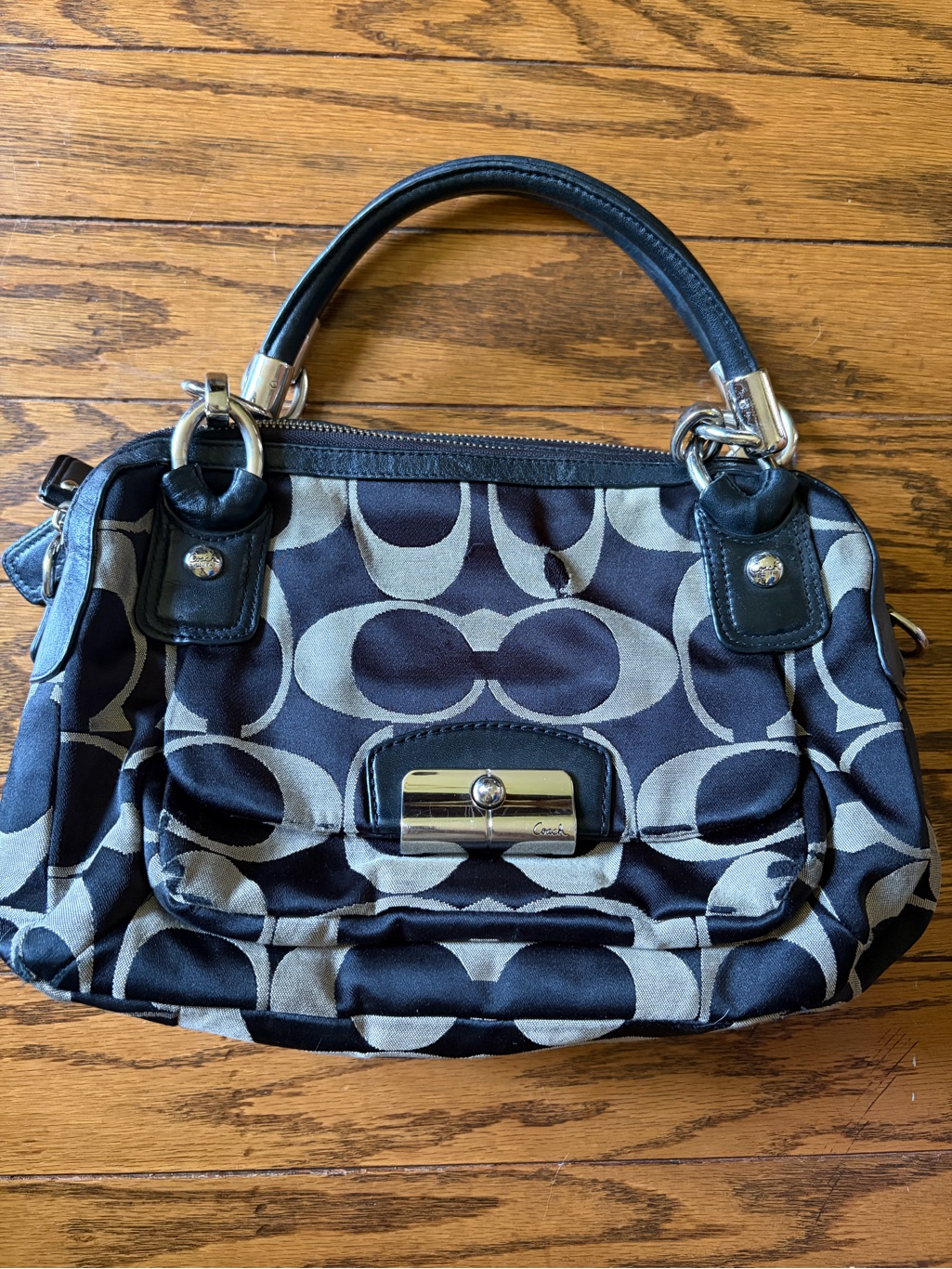 Coach Black Signature Jacquard Satchel Shoulder Bag